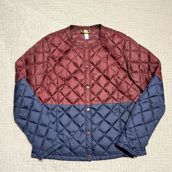 Lole Quilted Down Puffer Jacket with snap buttons Burgundy & Navy Jacket W’s Med - Picture 2 of 12